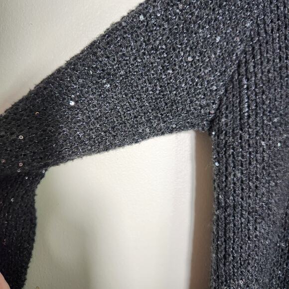 Victoria's Secret Long Open Cardigan Sweater Sequin Sparkle Grey Sz M Cozy Soft - Picture 6 of 13